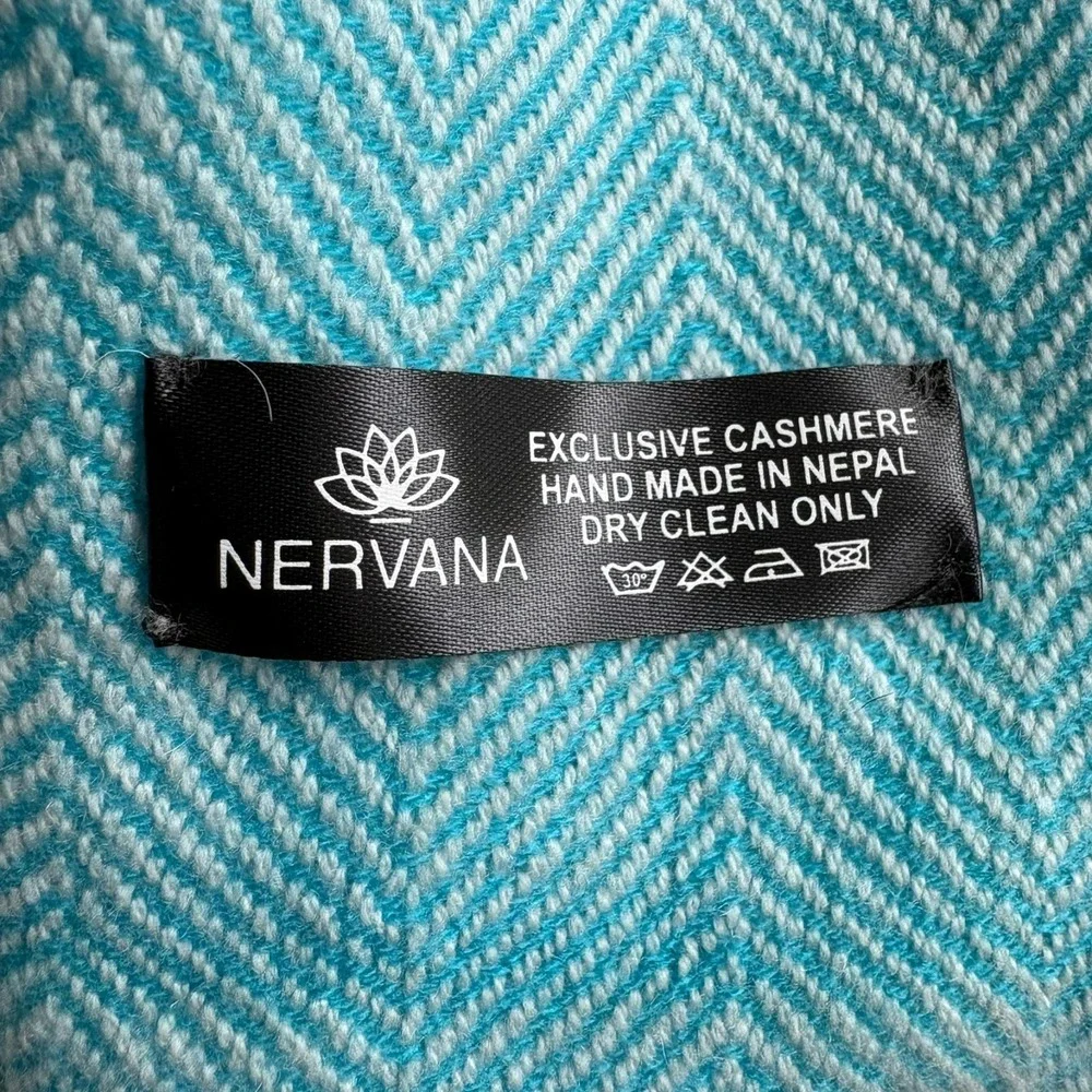 Nervana Unisex Blue Cashmere Herringbone Throw Blanket Shawl Scarf 28x80